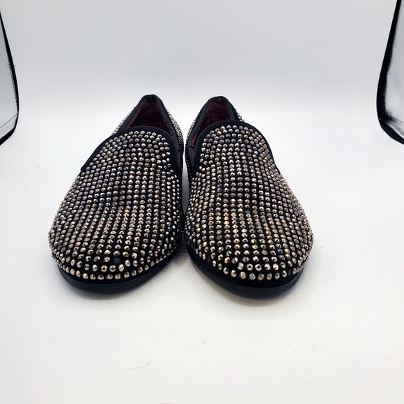 Steve Madden Men Formal Caviar  Loafers Black Lether Silver Beads Size 7 - Picture 6 of 7